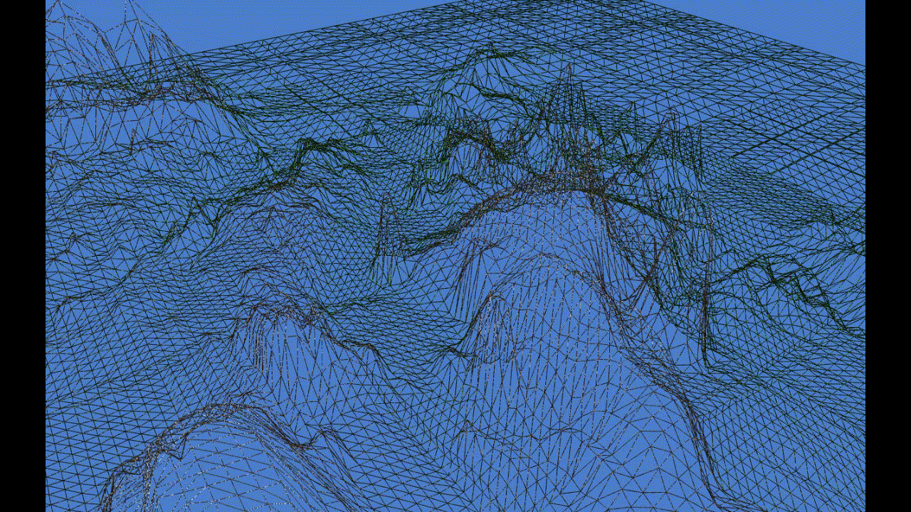 Using exagerated values for minimum and maximum distance, we can clearly see the dynamic tesselation happening.